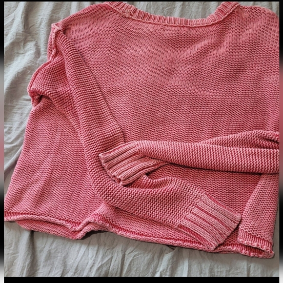 American Eagle Womens SZ XS Oversized crop Cotton Knit Sweater distressed Pink - Picture 5 of 11